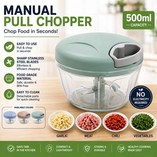 500ml Manual Pull Chopper | Food & Vegetable Cutter with Sharp Blades